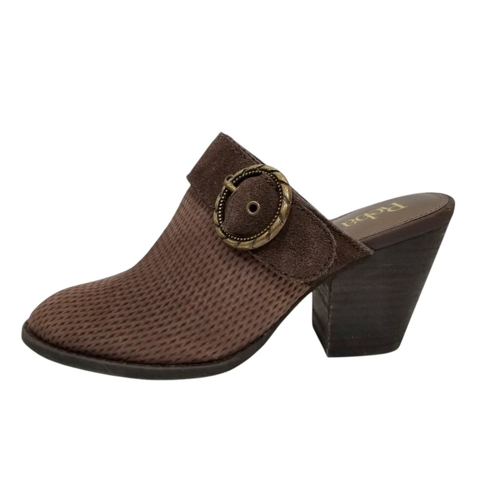 Reba Kaelyn Women's Brown Leather Stacked Block Heel Mules Size 7